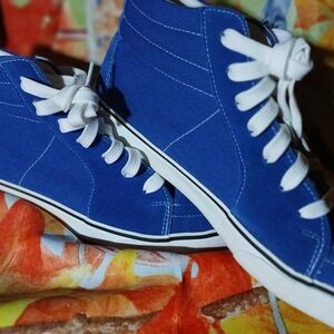Blue High-Top Sneakers with White Laces